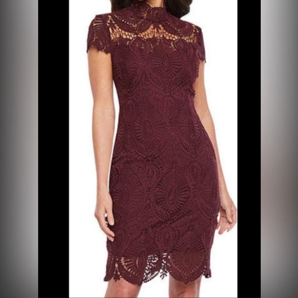 Premier Amour Burgundy Guipure Lace Dress Size 8